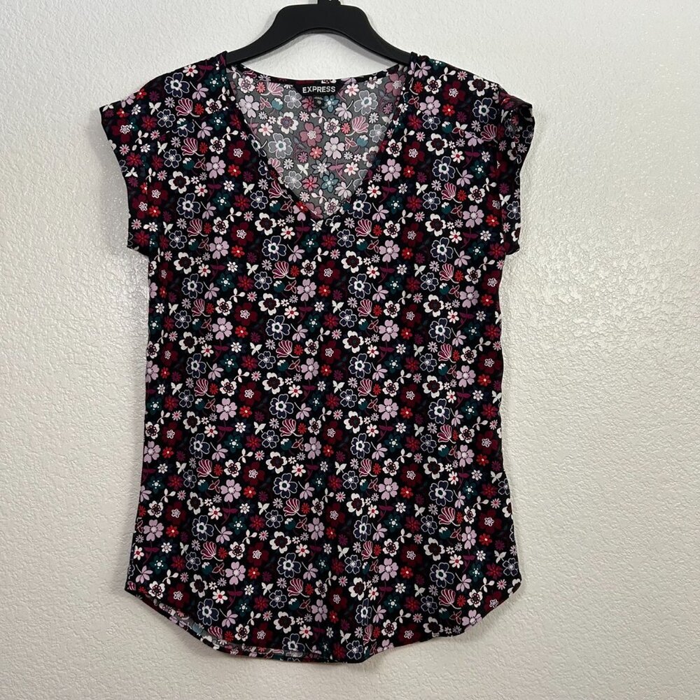Express Blouse Women's Size XS Lightweight Floral V-Neck Woven Office Teacher